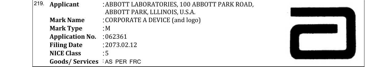 Original bulletin entry for CORPORATE A DEVICE (and logo)