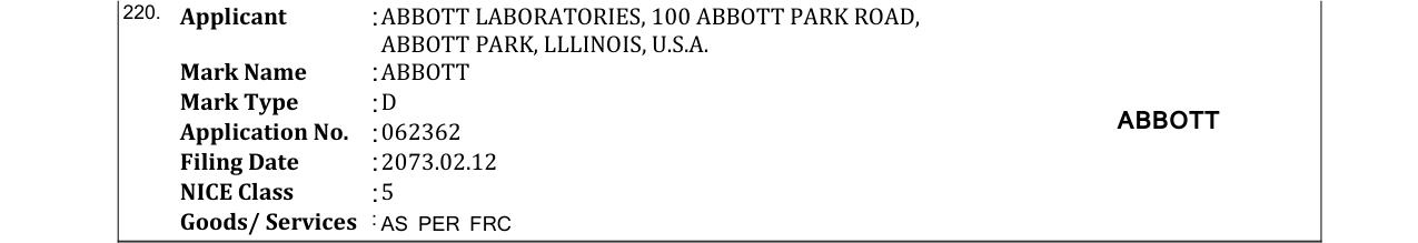 Original bulletin entry for ABBOTT