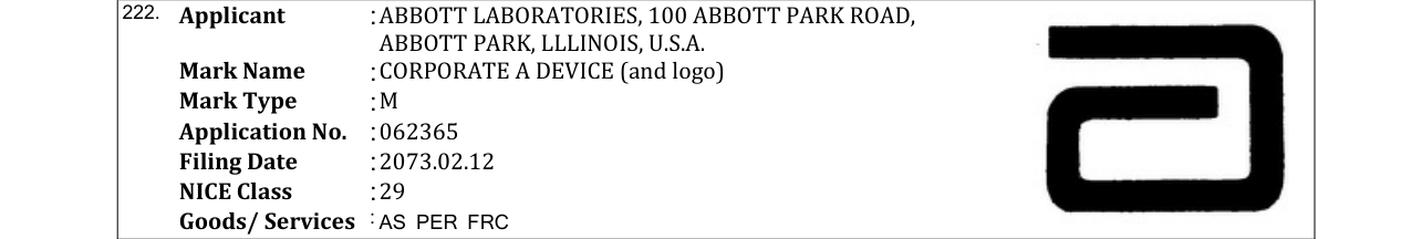 Original bulletin entry for CORPORATE A DEVICE (and logo)