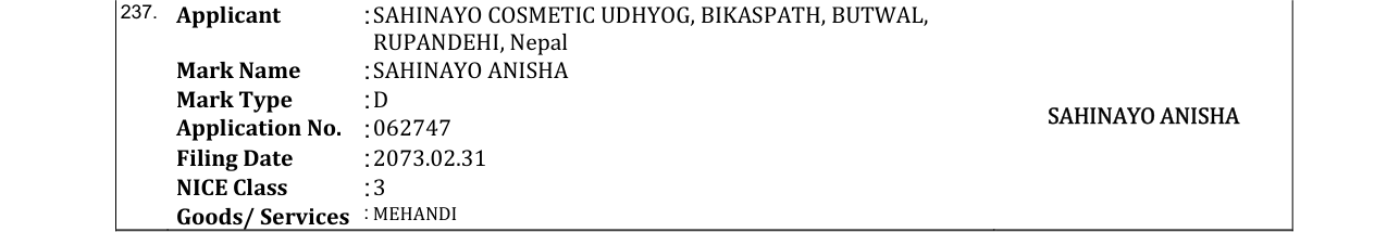 Original bulletin entry for SAHINAYO ANISHA