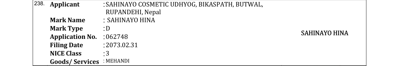 Original bulletin entry for SAHINAYO HINA