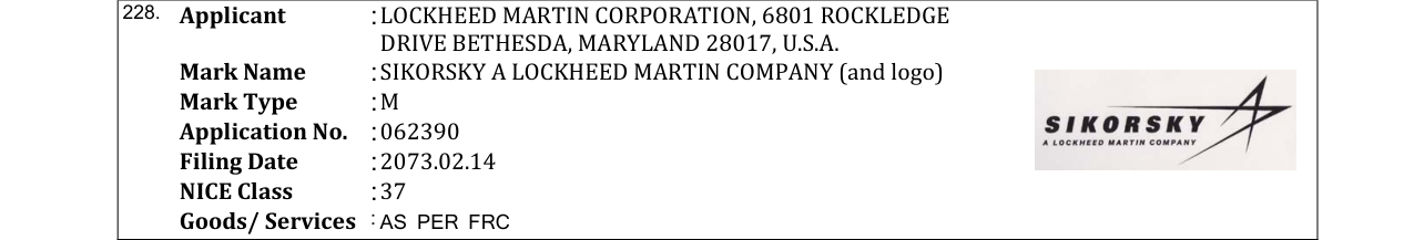 Original bulletin entry for SIKORSKY A LOCKHEED MARTIN COMPANY (and logo)
