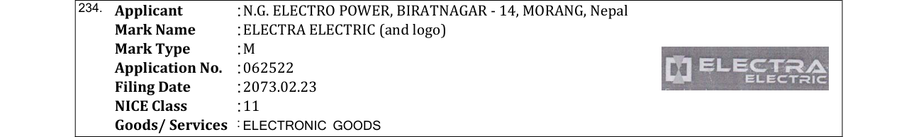 Original bulletin entry for ELECTRA ELECTRIC (and logo)
