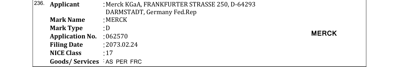 Original bulletin entry for MERCK