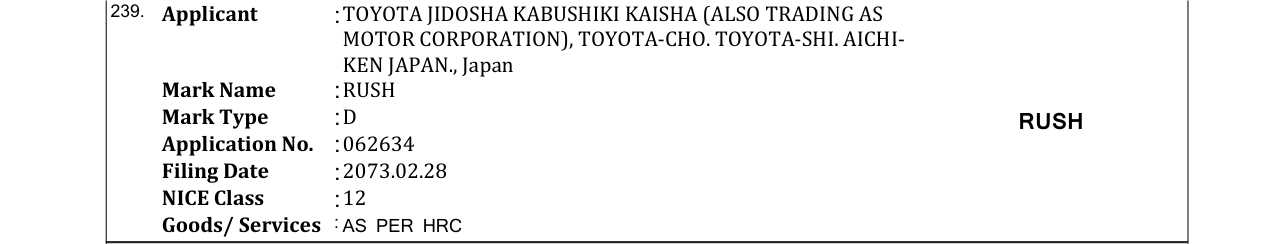 Original bulletin entry for RUSH
