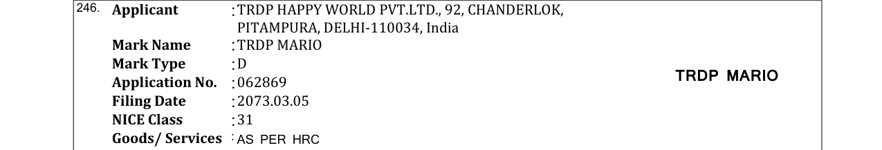 Original bulletin entry for TRDP MARIO