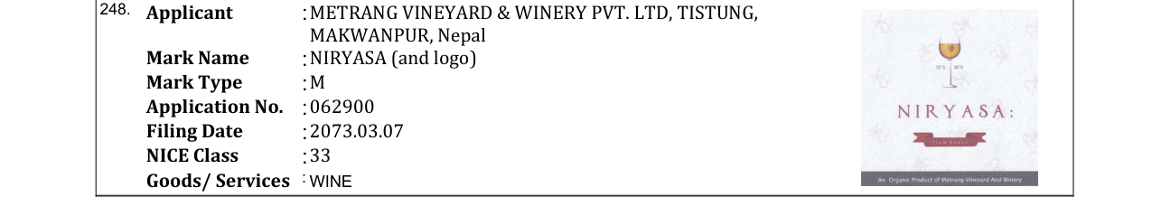 Original bulletin entry for NIRYASA (and logo)