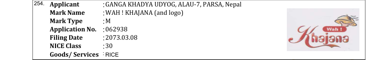 Original bulletin entry for WAH ! KHAJANA (and logo)