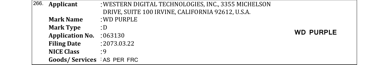 Original bulletin entry for WD PURPLE