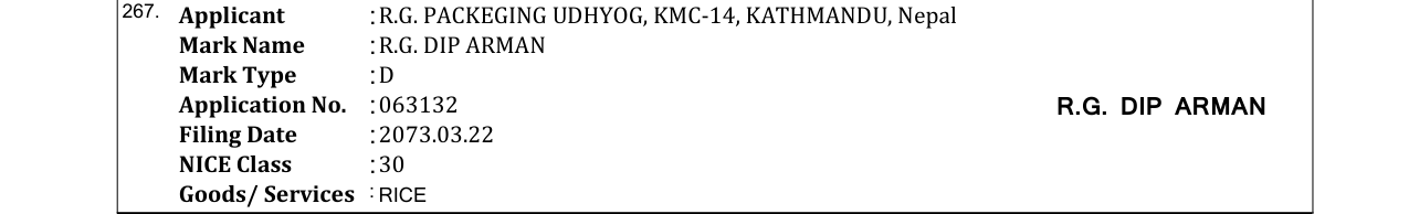 Original bulletin entry for R.G. DIP ARMAN