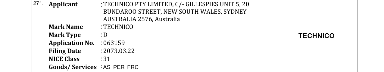 Original bulletin entry for TECHNICO