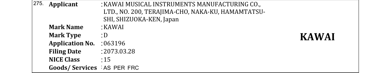 Original bulletin entry for KAWAI