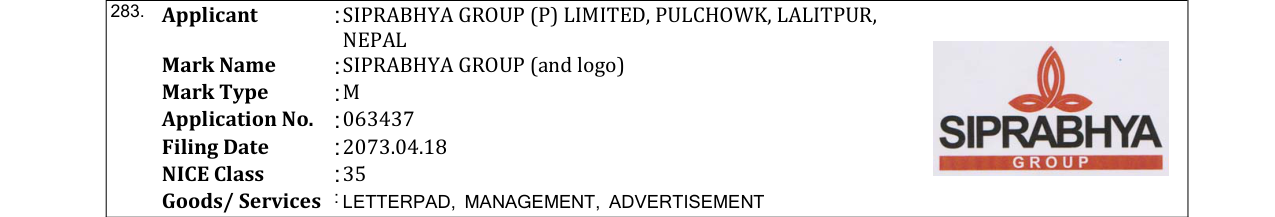 Original bulletin entry for SIPRABHYA GROUP (and logo)