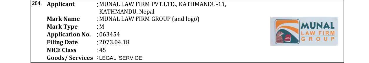 Original bulletin entry for MUNAL LAW FIRM GROUP (and logo)