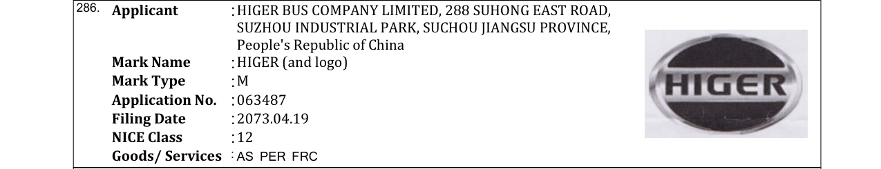Original bulletin entry for HIGER (and logo)