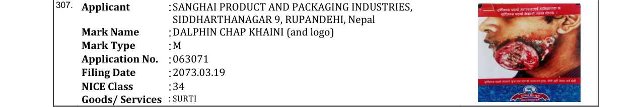 Original bulletin entry for DALPHIN CHAP KHAINI (and logo)