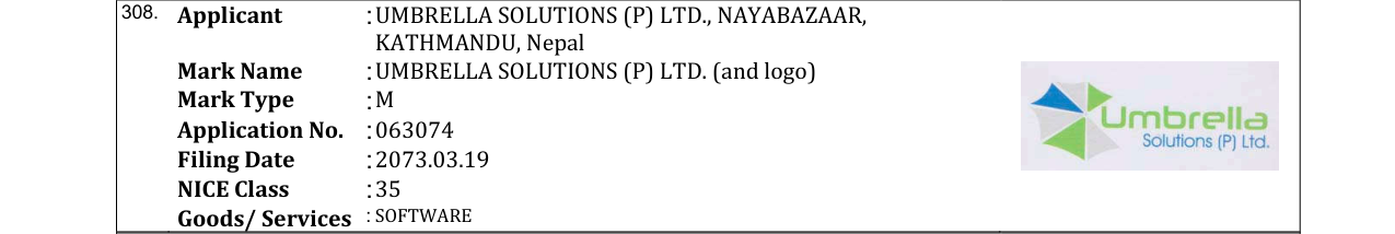Original bulletin entry for UMBRELLA SOLUTIONS (P) LTD. (and logo)