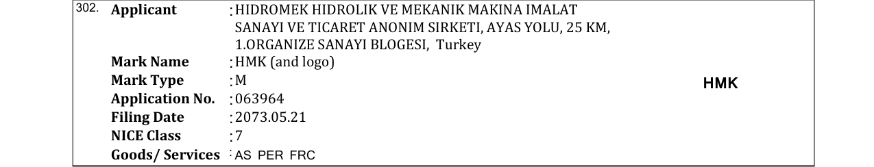Original bulletin entry for HMK (and logo)