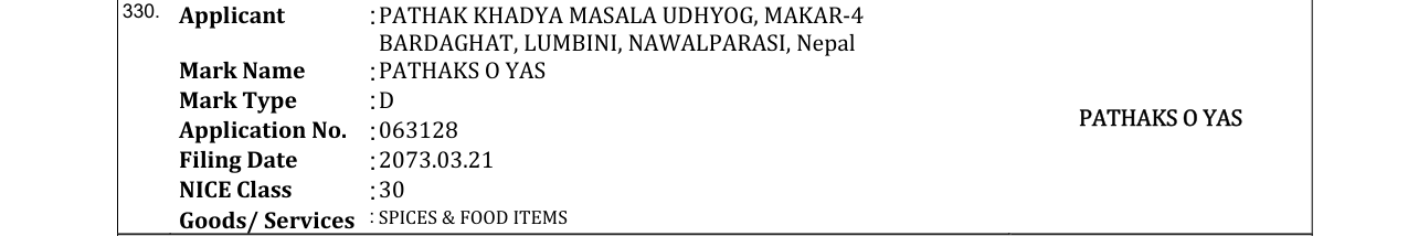 Original bulletin entry for PATHAKS O YAS