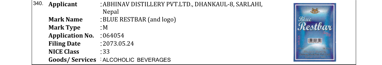 Original bulletin entry for BLUE RESTBAR (and logo)
