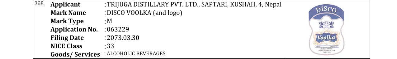 Original bulletin entry for DISCO VOOLKA (and logo)