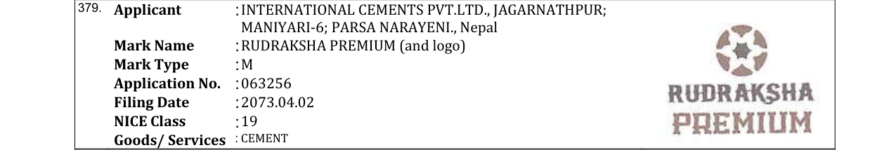 Original bulletin entry for RUDRAKSHA PREMIUM (and logo)