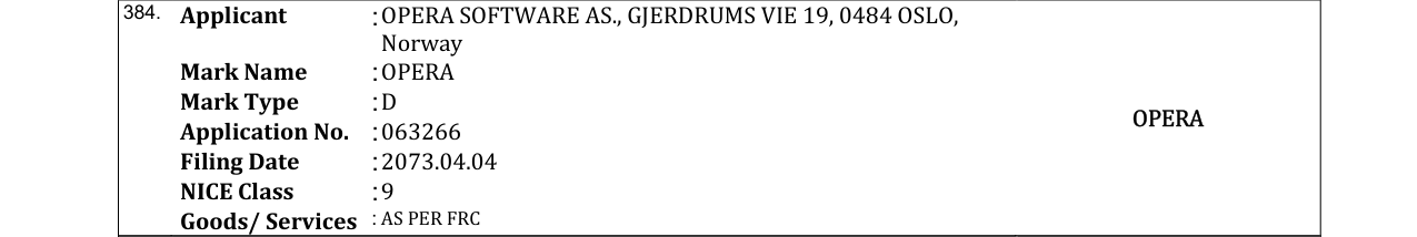 Original bulletin entry for OPERA
