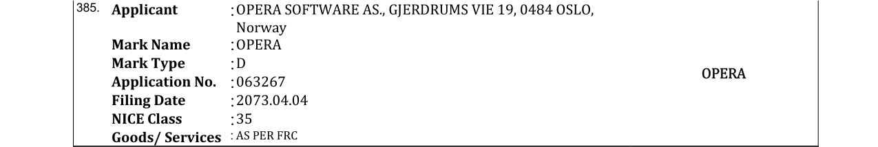 Original bulletin entry for OPERA