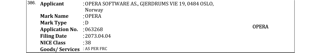 Original bulletin entry for OPERA