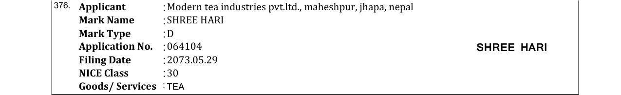 Original bulletin entry for SHREE HARI