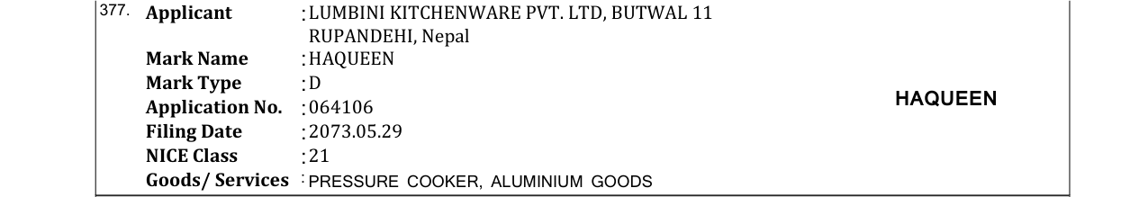 Original bulletin entry for HAQUEEN