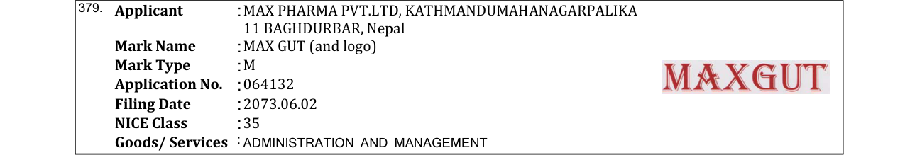 Original bulletin entry for MAX GUT (and logo)
