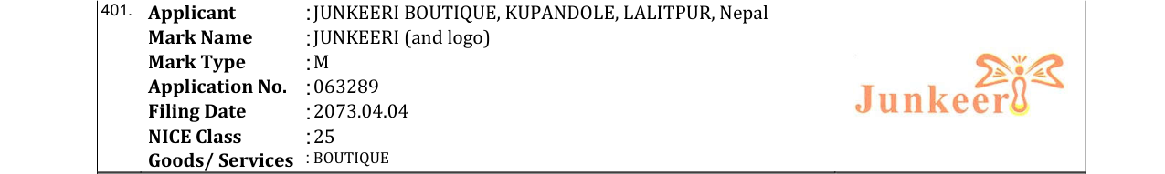 Original bulletin entry for JUNKEERI (and logo)