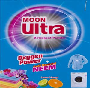MOON ULTRA DETERGENT POWDER (and logo) trademark logo