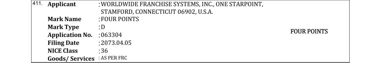 Original bulletin entry for FOUR POINTS