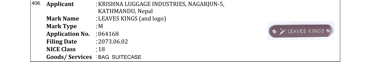 Original bulletin entry for LEAVES KINGS (and logo)