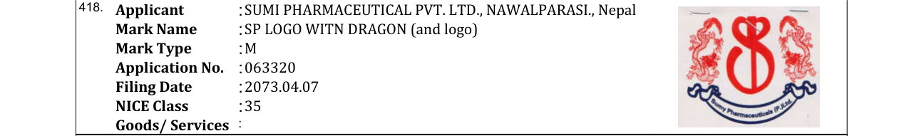 Original bulletin entry for SP LOGO WITN DRAGON (and logo)