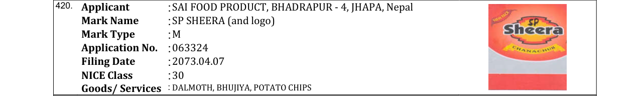 Original bulletin entry for SP SHEERA (and logo)