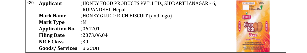 Original bulletin entry for HONEY GLUCO RICH BISCUIT (and logo)