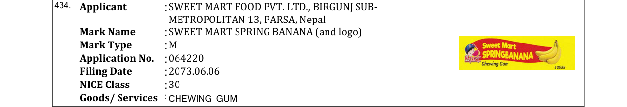 Original bulletin entry for SWEET MART SPRING BANANA (and logo)
