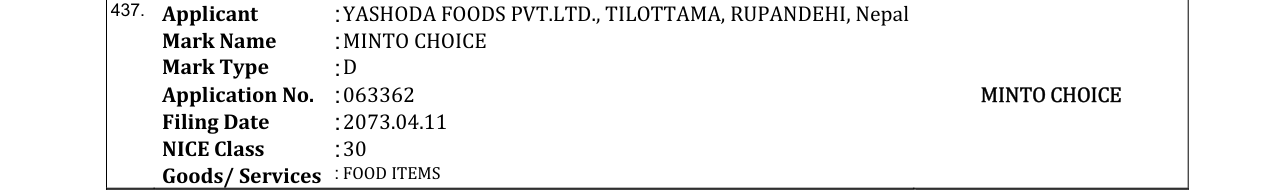 Original bulletin entry for MINTO CHOICE