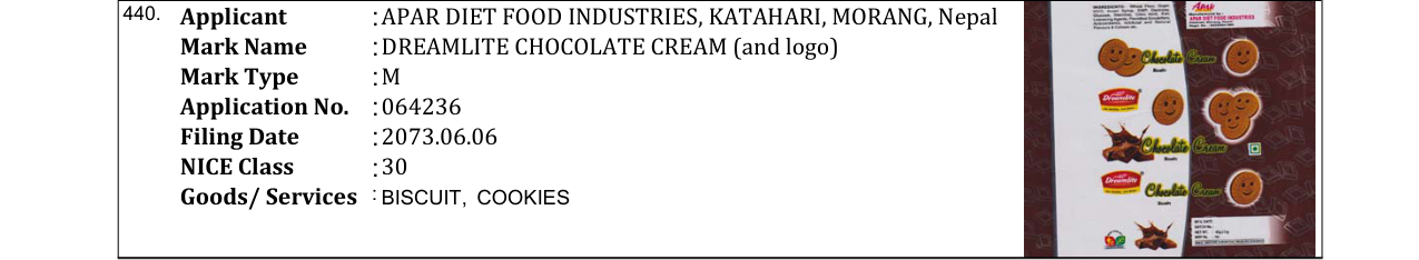 Original bulletin entry for DREAMLITE CHOCOLATE CREAM (and logo)