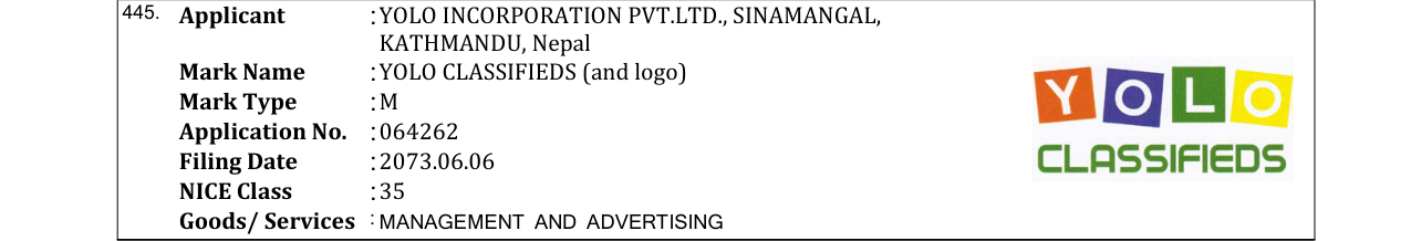 Original bulletin entry for YOLO CLASSIFIEDS (and logo)