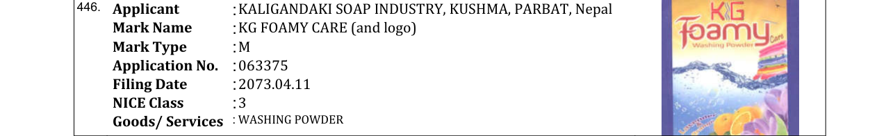 Original bulletin entry for KG FOAMY CARE (and logo)