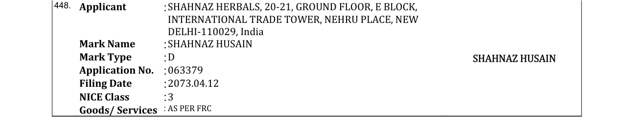 Original bulletin entry for SHAHNAZ HUSAIN