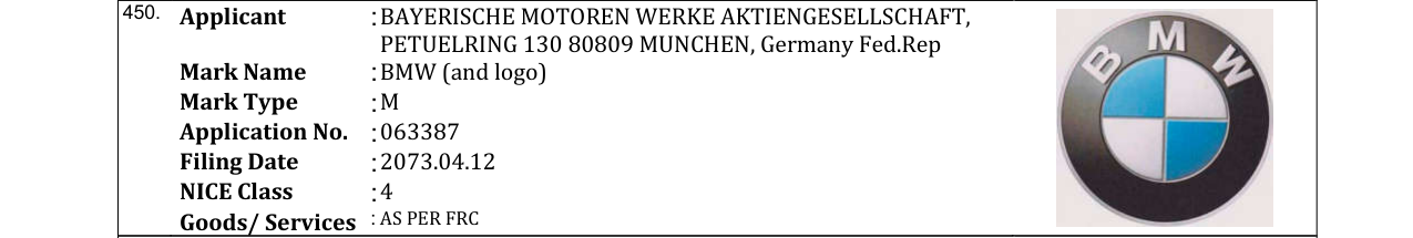 Original bulletin entry for BMW (and logo)