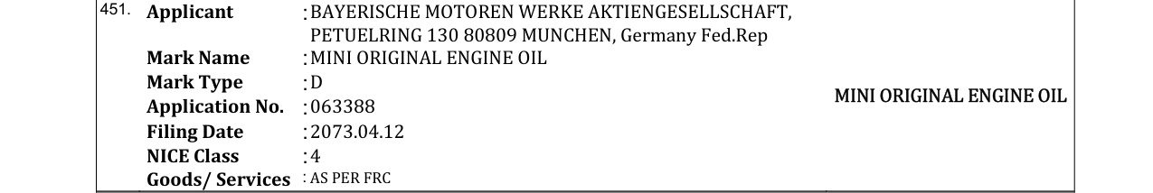 Original bulletin entry for MINI ORIGINAL ENGINE OIL