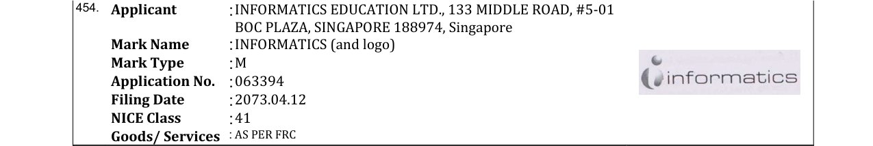 Original bulletin entry for INFORMATICS (and logo)