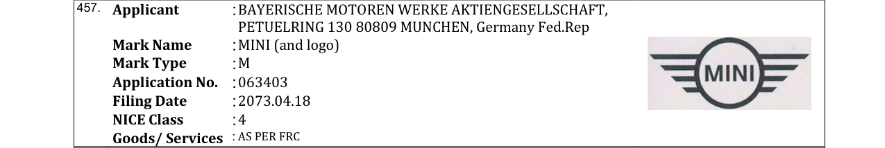 Original bulletin entry for MINI (and logo)