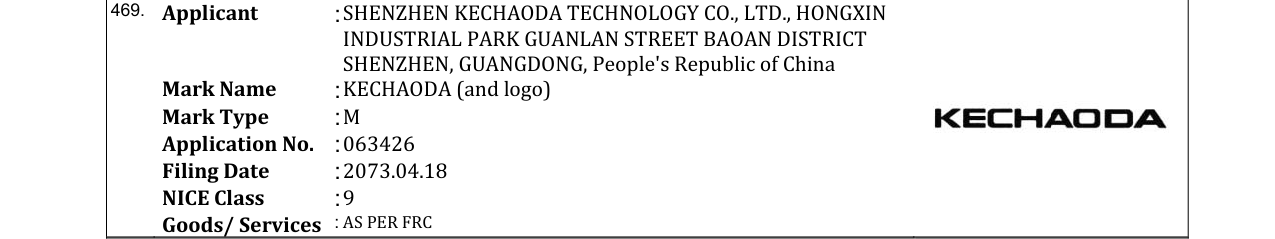 Original bulletin entry for KECHAODA (and logo)